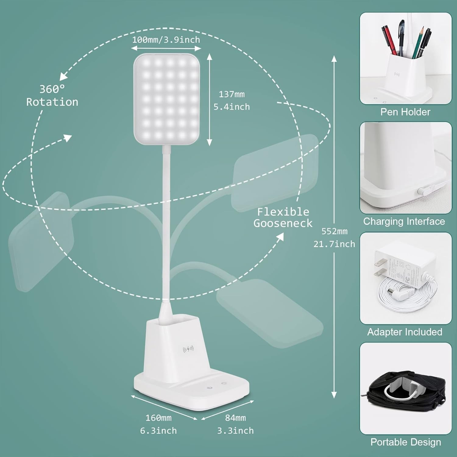 Upgraded LED Desk Lamp with Wireless Charger, White Small Desk Light - Life's Fun Treasures