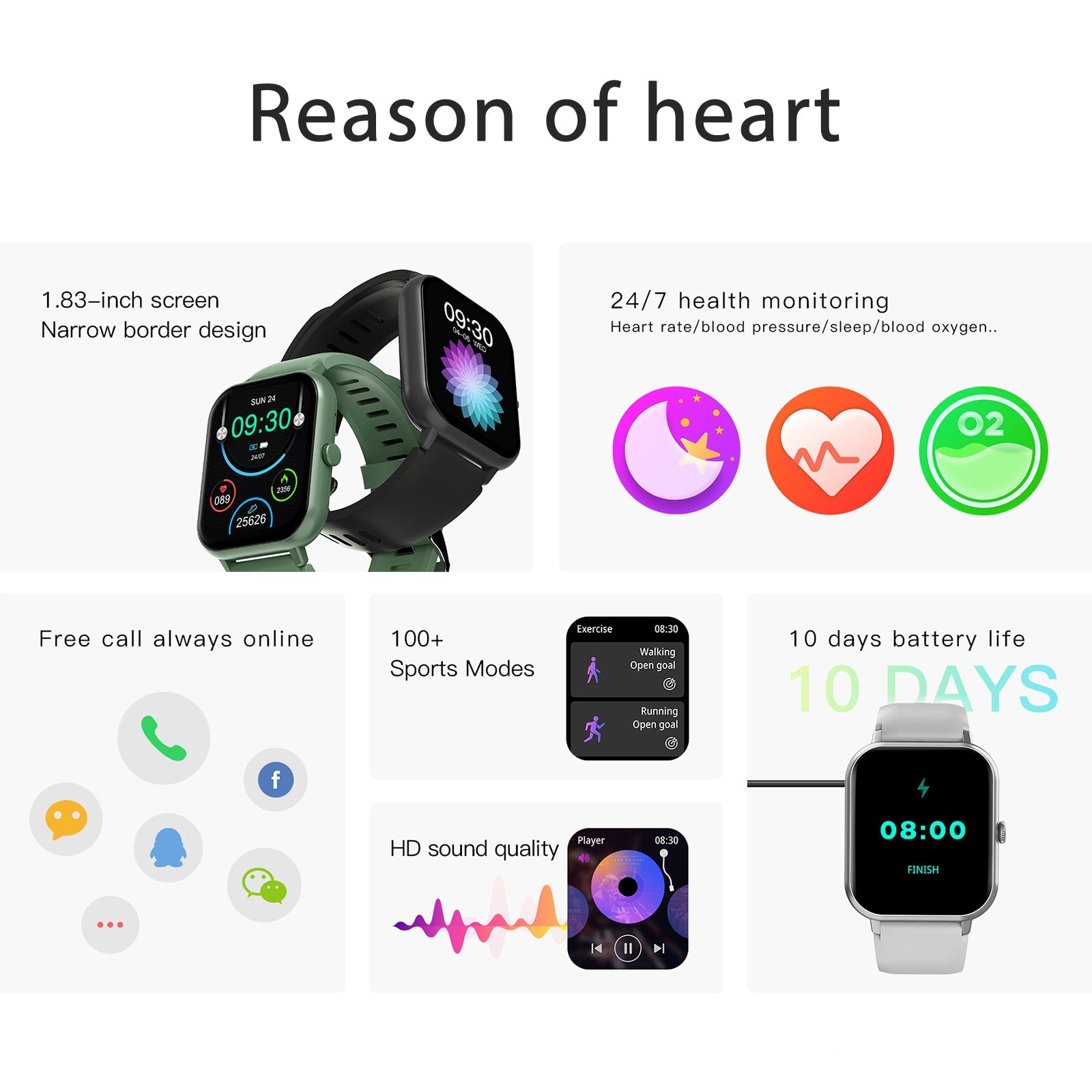Smart Watch 1.83" IP67 Waterproof Fitness Tracker with Heart.