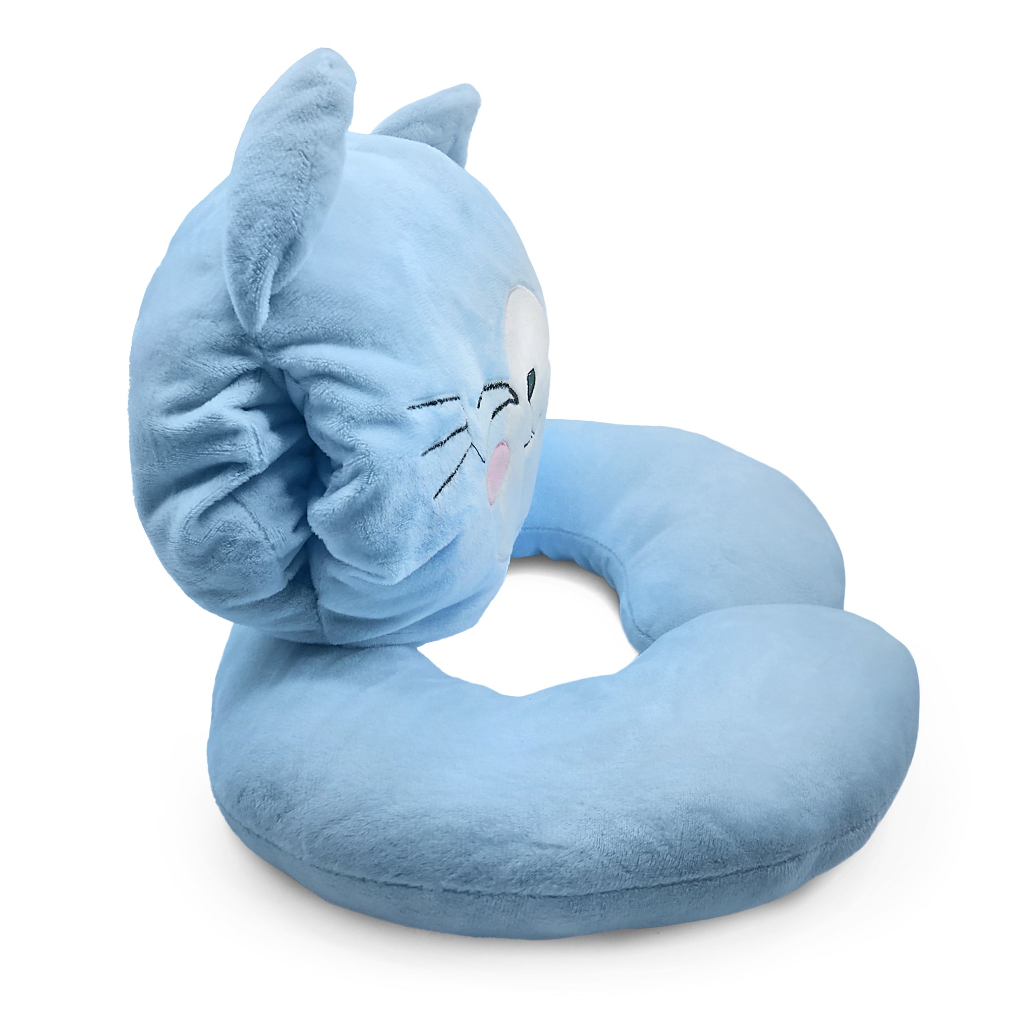 Glow in the dark Blanket, Moon Stars & Cat Neck Pillow-Blue - Life's Fun Treasures