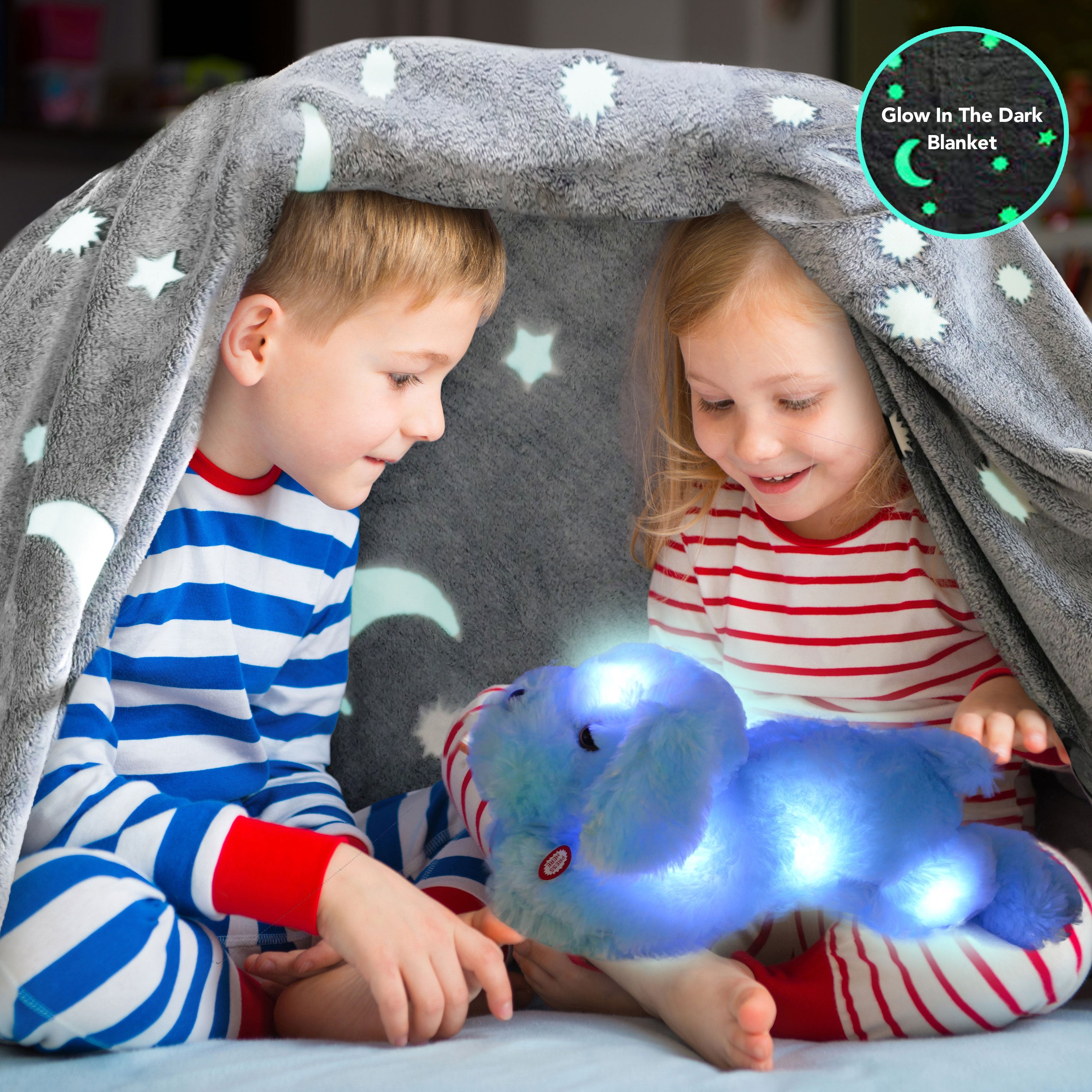 Glow in the Dark Blanket & Pillow Set-Gray & Blue - Life's Fun Treasures