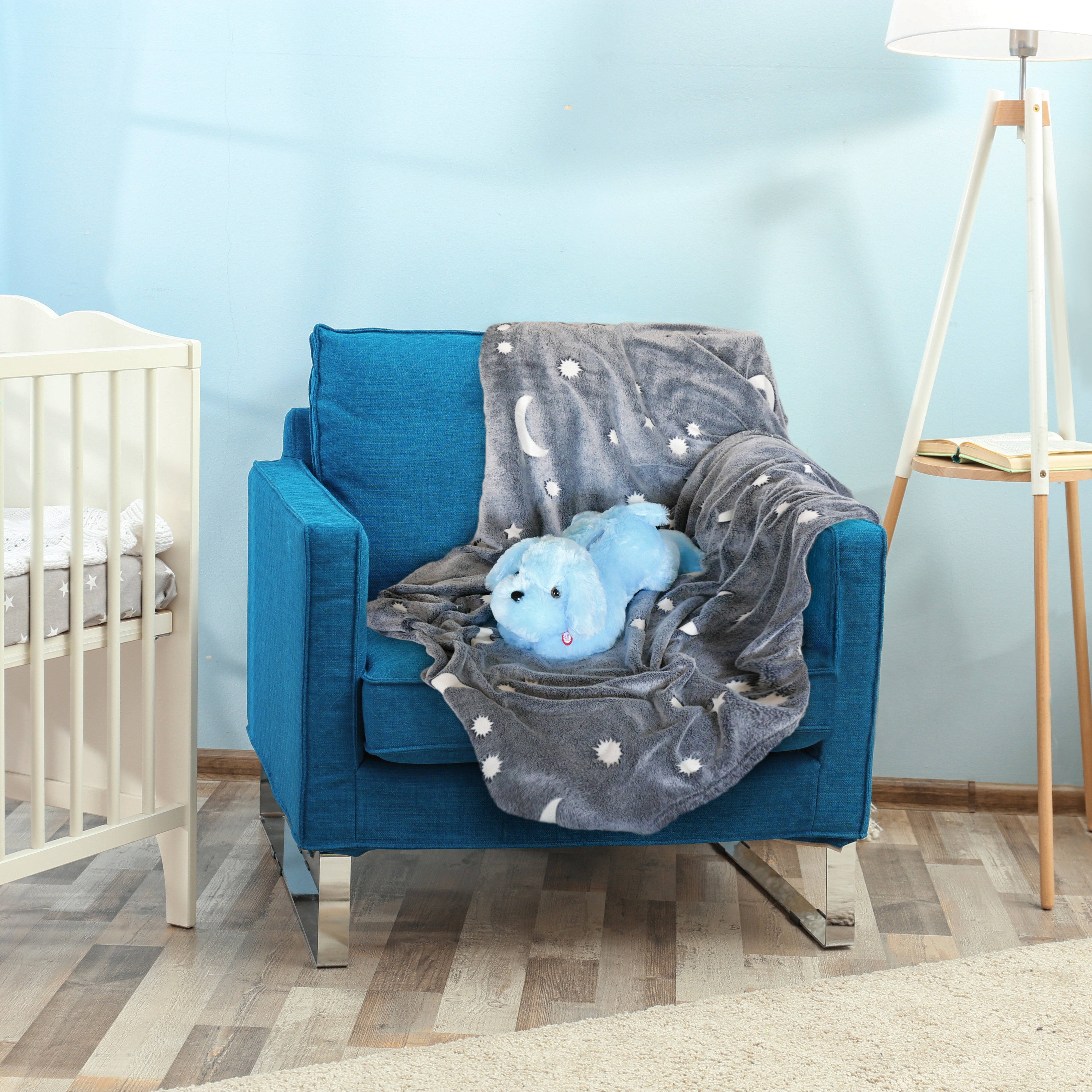 Glow in the Dark Blanket & Pillow Set-Gray & Blue - Life's Fun Treasures