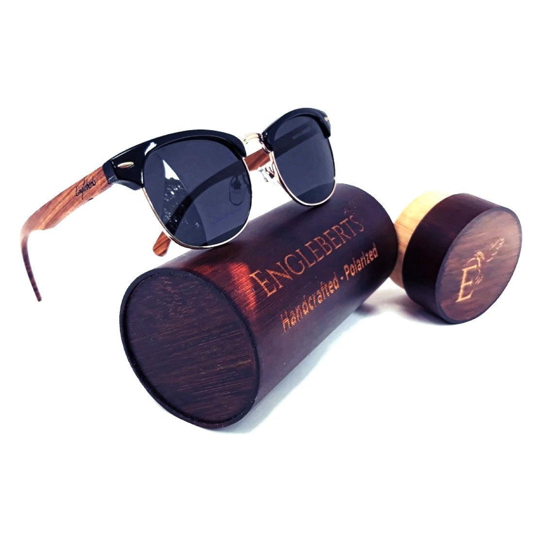 Real Walnut Wood Club Style Sunglasses With Bamboo Case, Polarized - Life's Fun Treasures