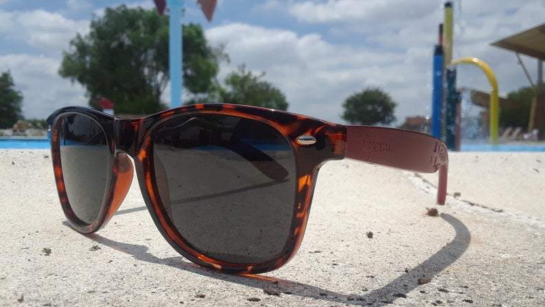 Red Bamboo Tortoise Framed Sunglasses With Wood Case, Artisan Engraved - Life's Fun Treasures