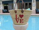 Straw Bag with Hand-Painted Magenta LOVE Design - Life's Fun Treasures
