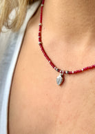Magenta Seed Bead Boho Necklace with Silver Leaf Charm - Life's Fun Treasures
