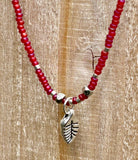Magenta Seed Bead Boho Necklace with Silver Leaf Charm - Life's Fun Treasures