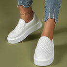 Slip-on Flats Loafers Lightweight  Casual Platform Shoes White/Black - Life's Fun Treasures
