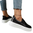 Slip-on Flats Loafers Lightweight  Casual Platform Shoes White/Black - Life's Fun Treasures