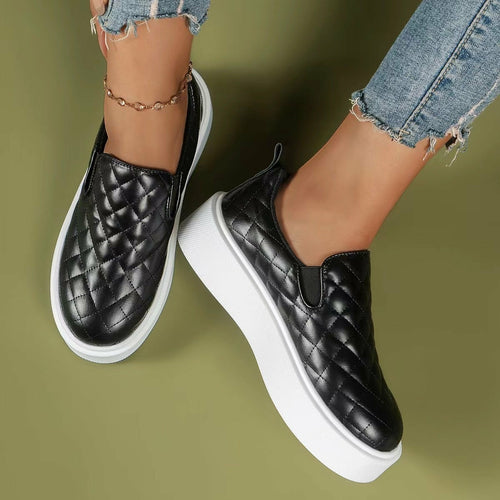 Slip-on Flats Loafers Lightweight  Casual Platform Shoes White/Black - Life's Fun Treasures