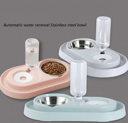 Stainless Steel Pet Bowls with Automatic Water Bottle - Life's Fun Treasures