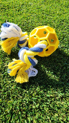 Rubber Soccer Ball Chew Toy with Tug Rope  -- Great for Active Dogs - Life's Fun Treasures