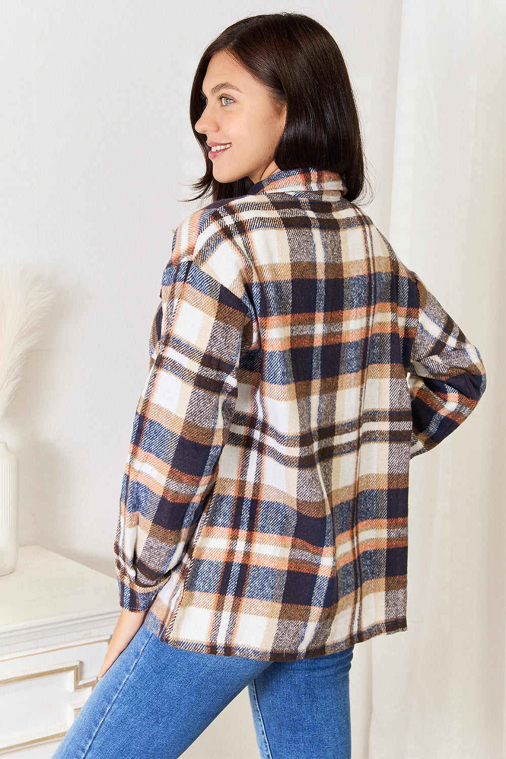 Double Take Plaid Button Front Shirt Jacket with Breast Pockets - Life's Fun Treasures
