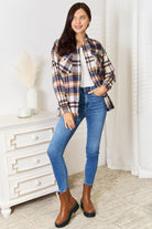 Double Take Plaid Button Front Shirt Jacket with Breast Pockets - Life's Fun Treasures