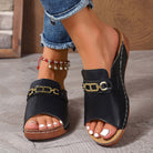 Open Toe Sandals with Metal Chain Decor.