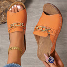 Open Toe Sandals with Metal Chain Decor.