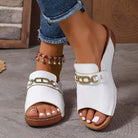 Open Toe Sandals with Metal Chain Decor.