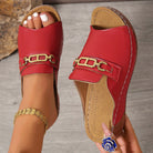 Open Toe Sandals with Metal Chain Decor.