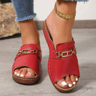 Open Toe Sandals with Metal Chain Decor.