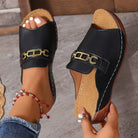 Open Toe Sandals with Metal Chain Decor.
