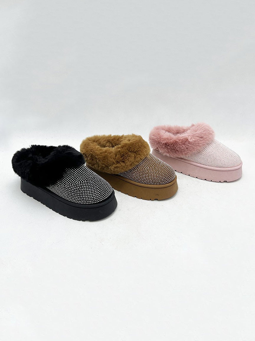 WILD DIVA Embellished Faux Fur Platform Booties - Life's Fun Treasures
