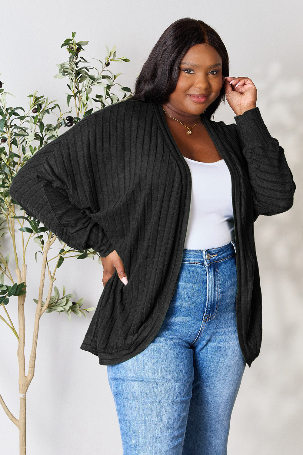 Basic Bae Full Size Ribbed Cocoon Cardigan - Life's Fun Treasures