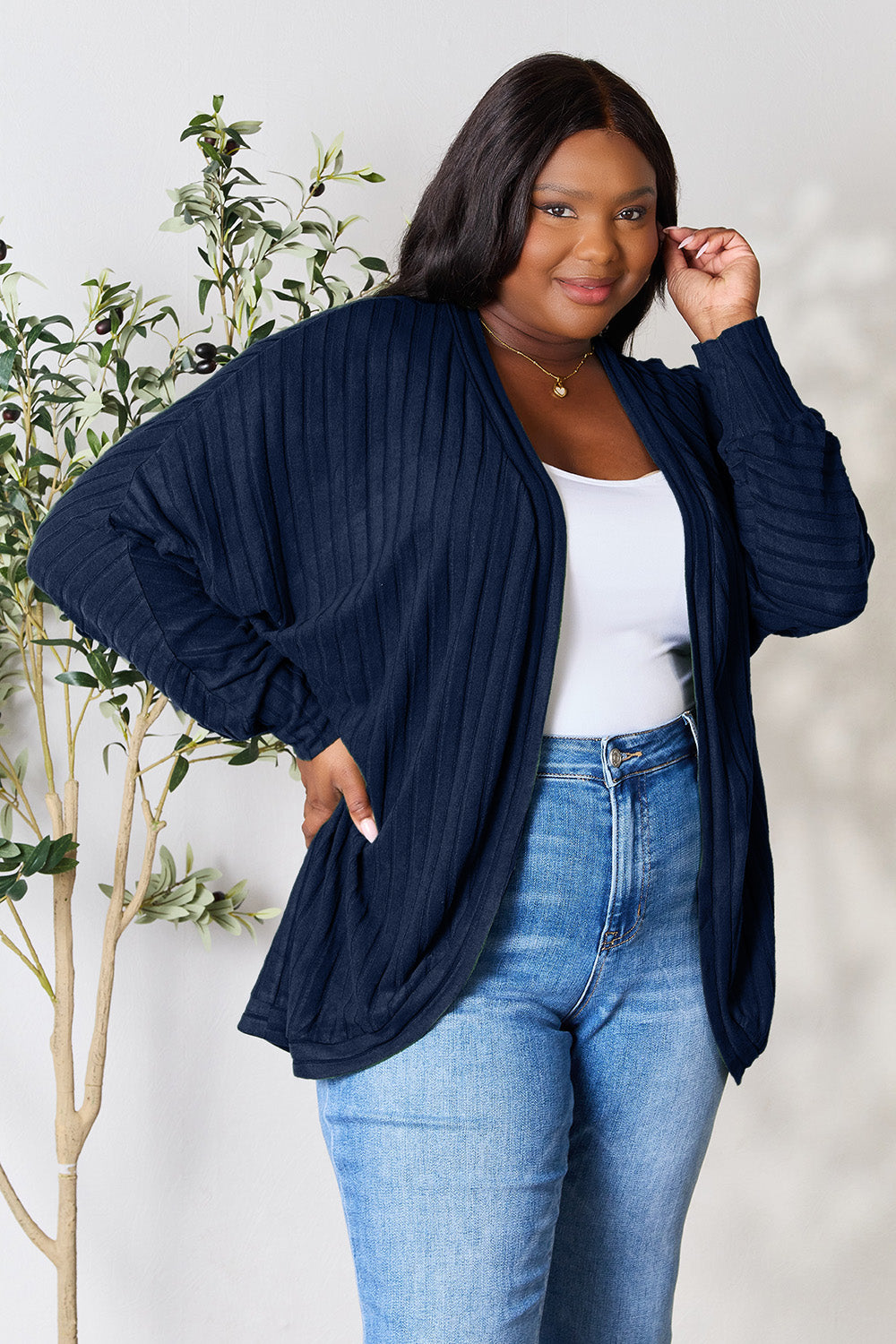 Basic Bae Full Size Ribbed Cocoon Cardigan - Life's Fun Treasures