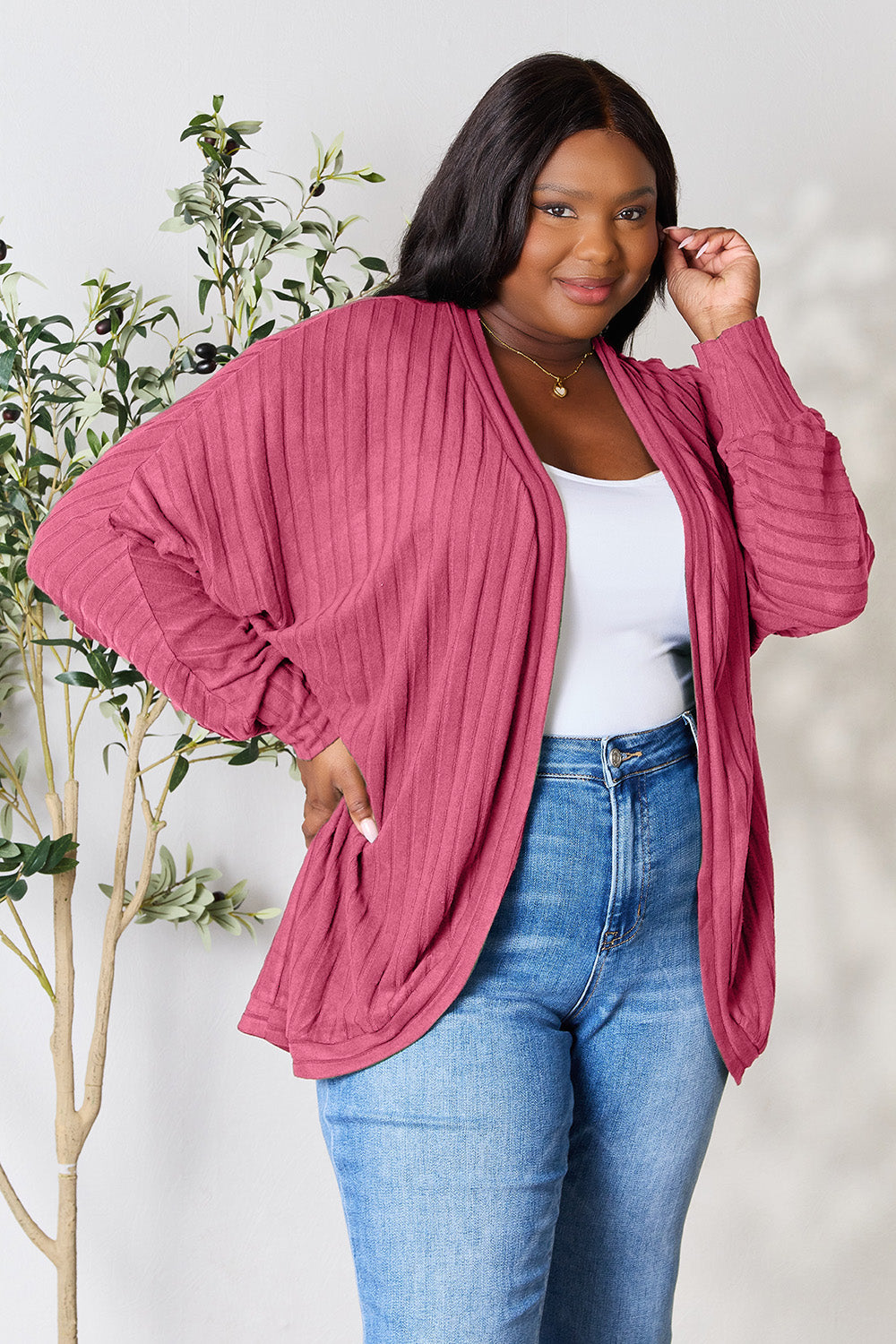 Basic Bae Full Size Ribbed Cocoon Cardigan - Life's Fun Treasures