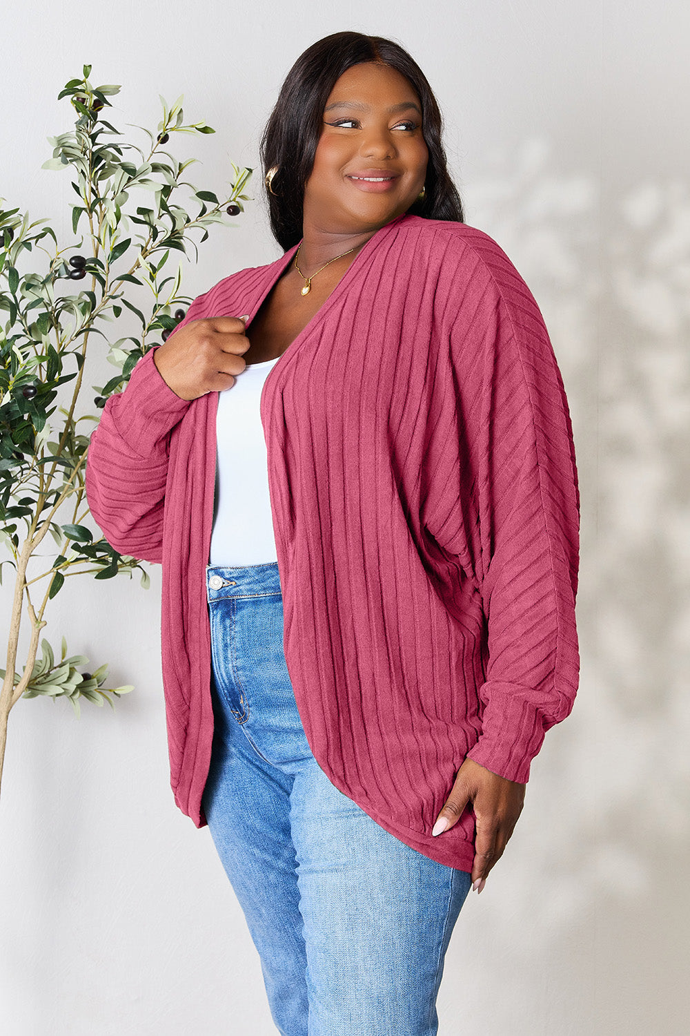 Basic Bae Full Size Ribbed Cocoon Cardigan - Life's Fun Treasures