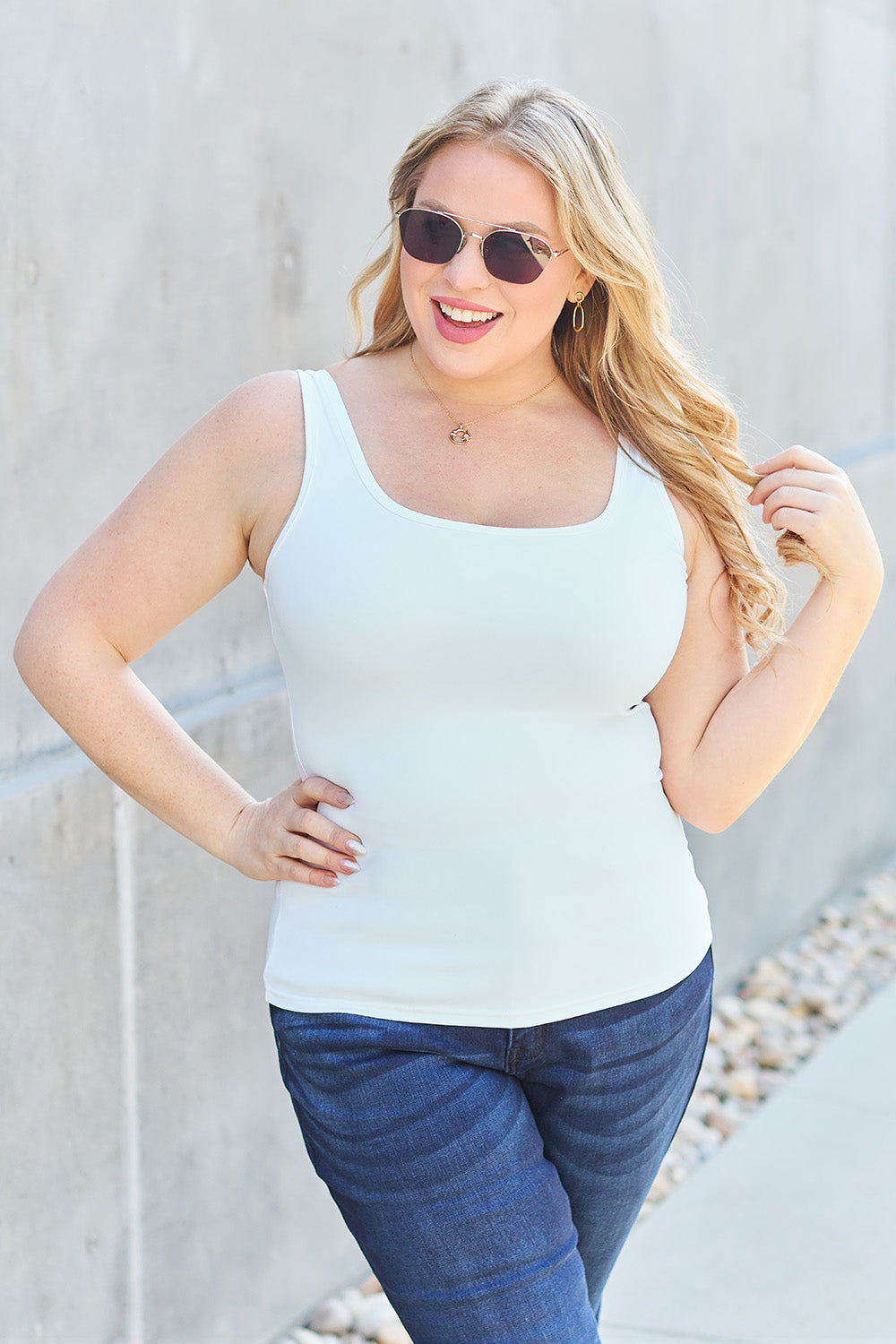 Basic Bae Full Size Square Neck Wide Strap Tank - Life's Fun Treasures