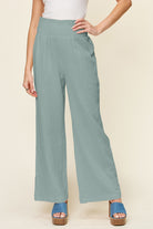 Double Take Full Size Texture Smocked Waist Wide Leg Pants - Life's Fun Treasures