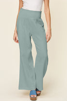 Double Take Full Size Texture Smocked Waist Wide Leg Pants - Life's Fun Treasures