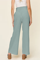Double Take Full Size Texture Smocked Waist Wide Leg Pants - Life's Fun Treasures