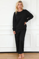 Double Take Full Size Textured Long Sleeve Top and Drawstring Pants Set - Life's Fun Treasures