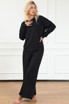 Double Take Full Size Textured Long Sleeve Top and Drawstring Pants Set - Life's Fun Treasures