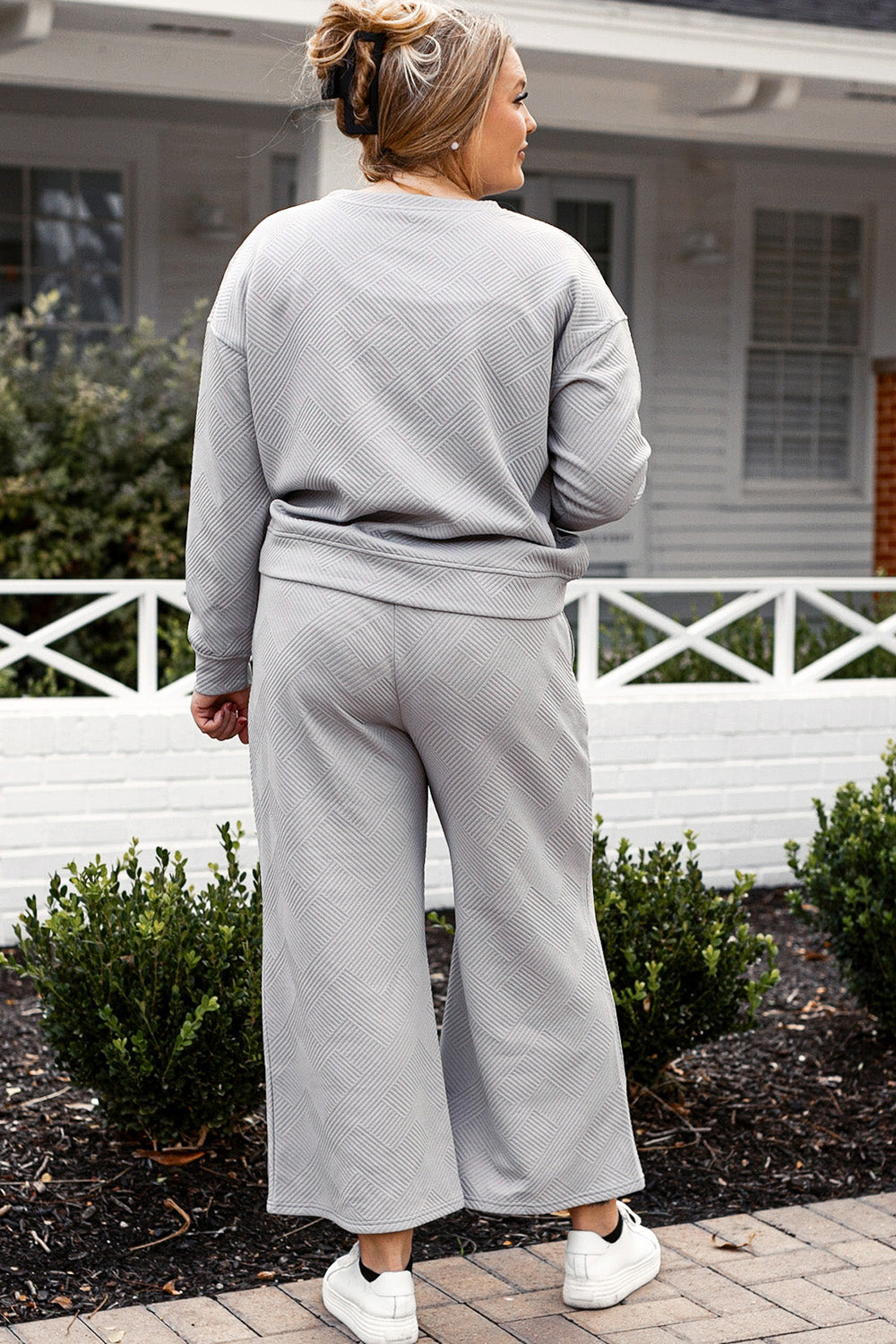 Double Take Full Size Textured Long Sleeve Top and Drawstring Pants Set - Life's Fun Treasures