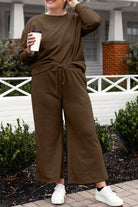 Double Take Full Size Textured Long Sleeve Top and Drawstring Pants Set - Life's Fun Treasures