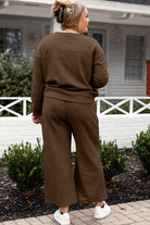 Double Take Full Size Textured Long Sleeve Top and Drawstring Pants Set - Life's Fun Treasures