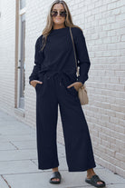Double Take Full Size Textured Long Sleeve Top and Drawstring Pants Set - Life's Fun Treasures