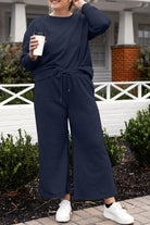 Double Take Full Size Textured Long Sleeve Top and Drawstring Pants Set - Life's Fun Treasures