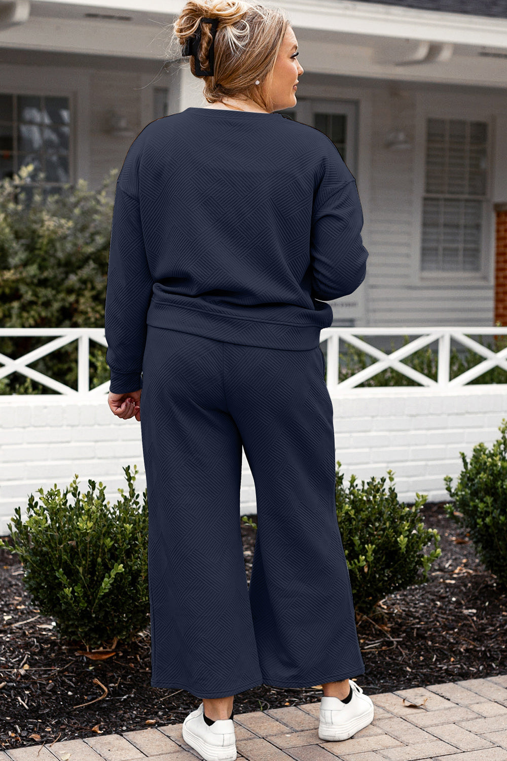 Double Take Full Size Textured Long Sleeve Top and Drawstring Pants Set - Life's Fun Treasures