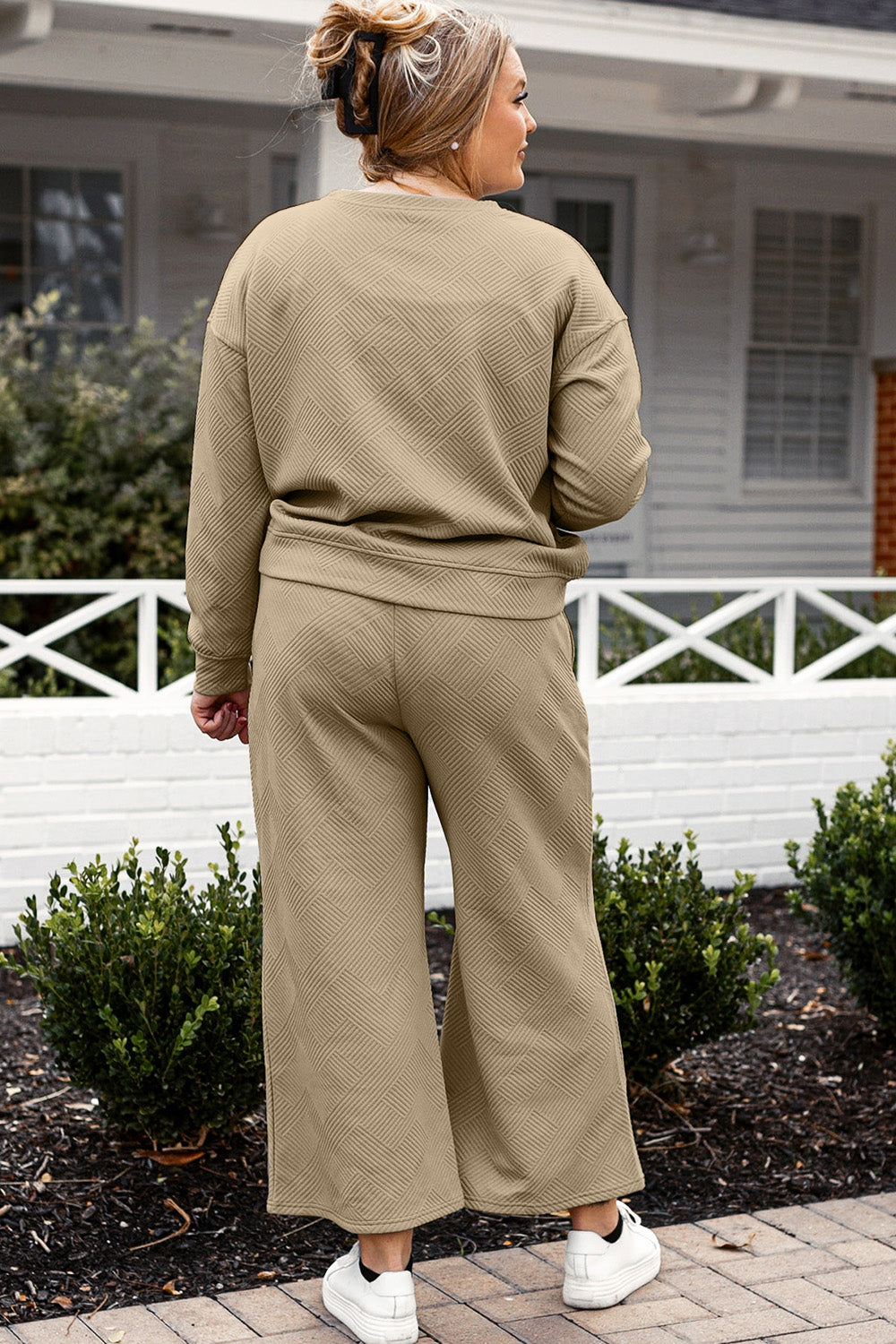 Double Take Full Size Textured Long Sleeve Top and Drawstring Pants Set - Life's Fun Treasures