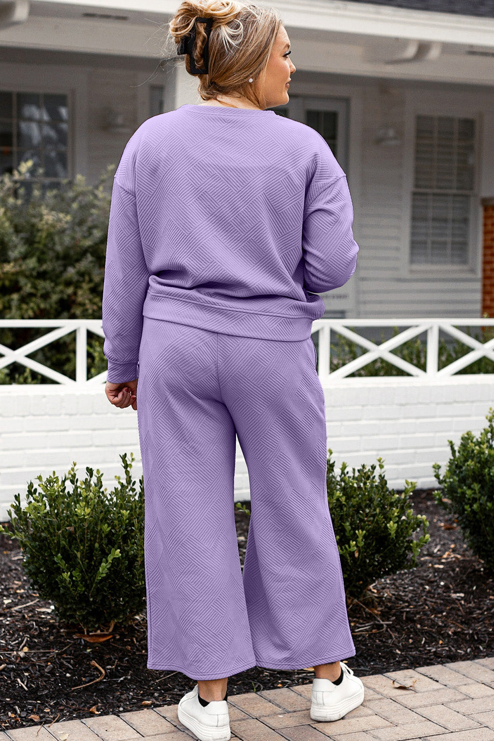 Double Take Full Size Textured Long Sleeve Top and Drawstring Pants Set - Life's Fun Treasures