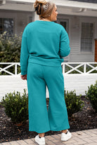 Double Take Full Size Textured Long Sleeve Top and Drawstring Pants Set - Life's Fun Treasures