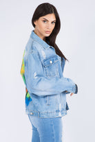 American Bazi Full Size Painted Back Distressed Denim Jacket - Life's Fun Treasures