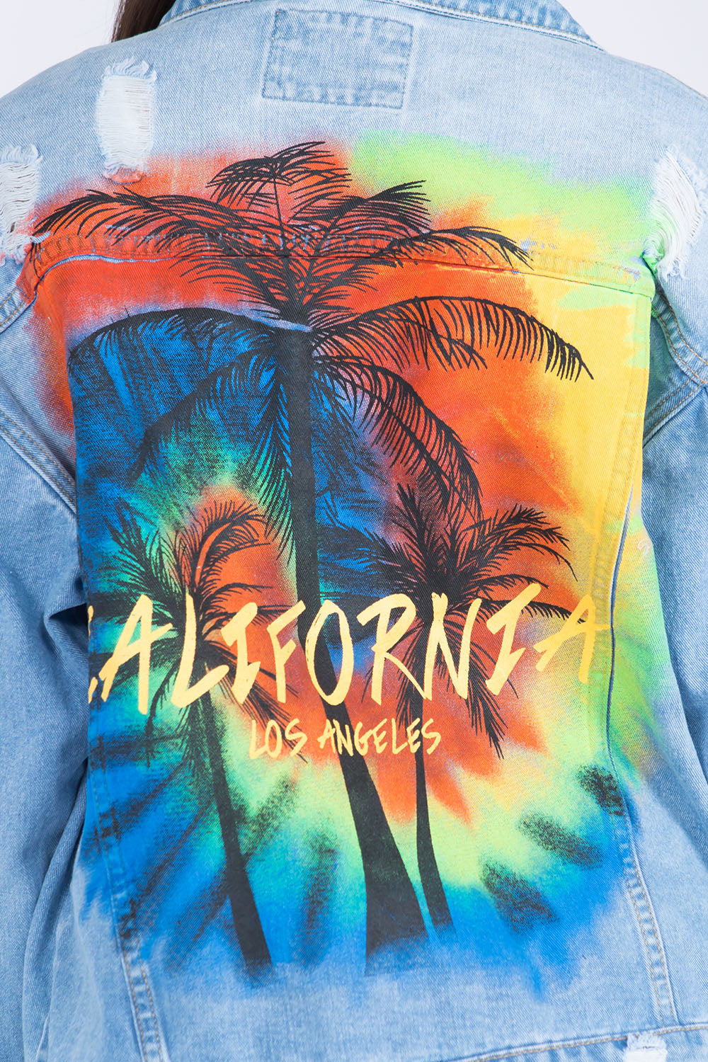 American Bazi Full Size Painted Back Distressed Denim Jacket - Life's Fun Treasures