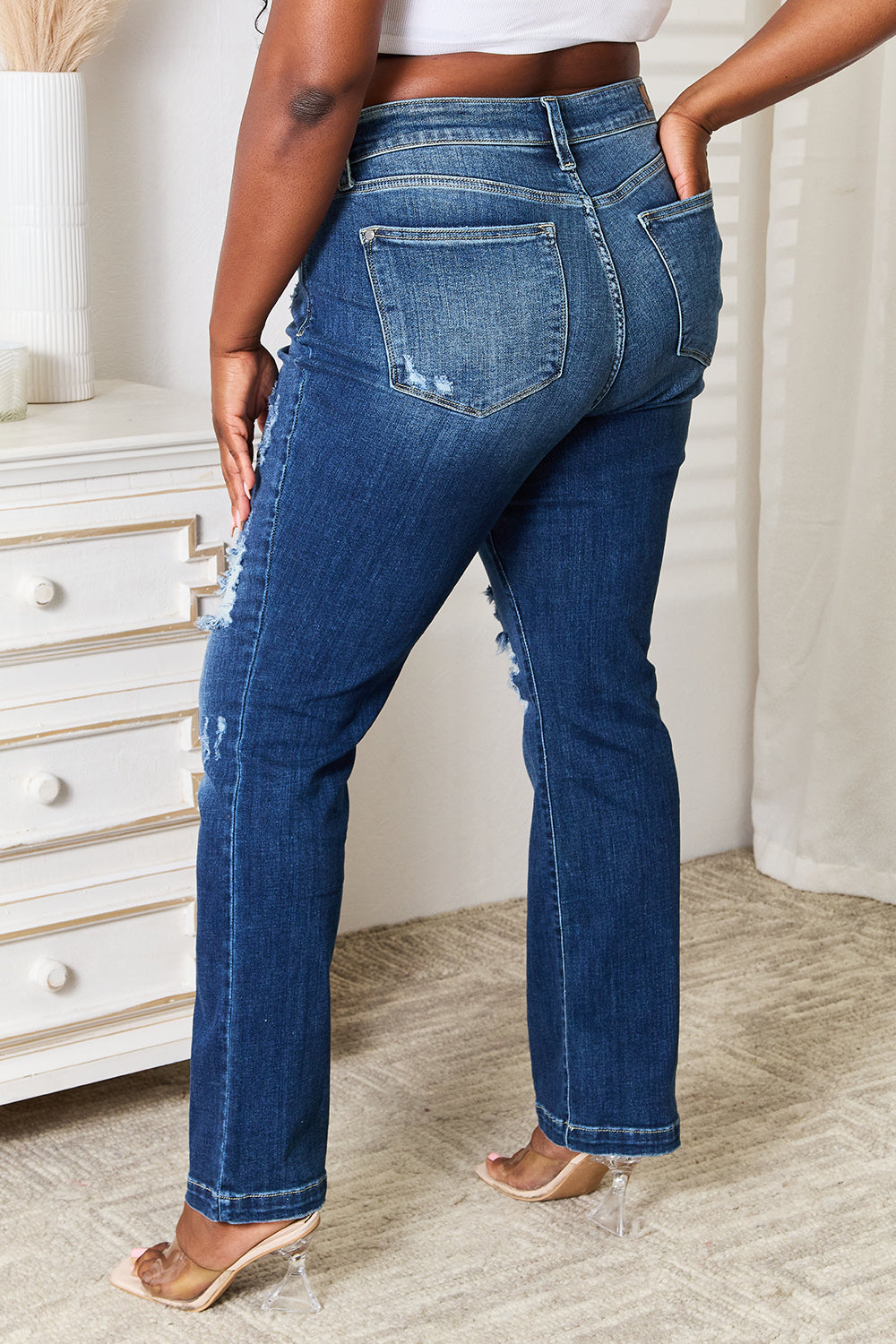 Judy Blue Full Size Mid Rise Hand Sand & Destroy Bootcut Jeans - Life's Fun Treasures