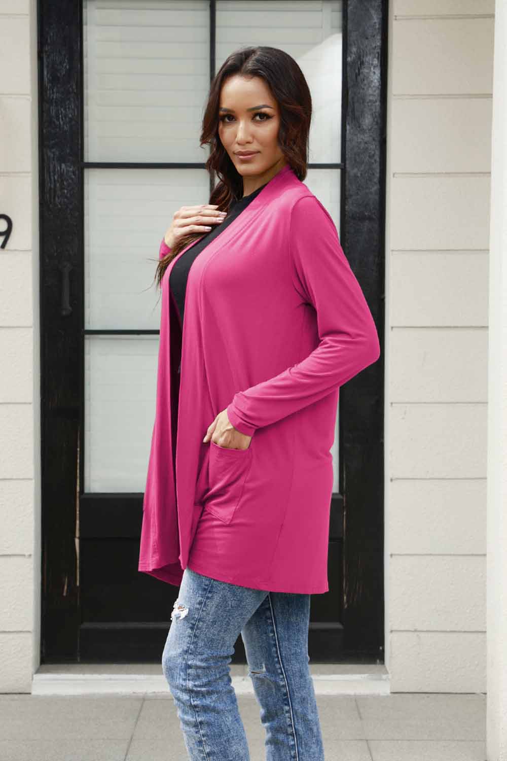 Basic Bae Full Size Open Front Long Sleeve Cardigan with Pockets - Life's Fun Treasures