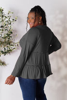 Double Take Half Button Long Sleeve Ruffle Hem Blouse - Life's Fun Treasures