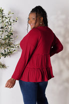Double Take Half Button Long Sleeve Ruffle Hem Blouse - Life's Fun Treasures