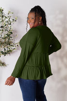 Double Take Half Button Long Sleeve Ruffle Hem Blouse - Life's Fun Treasures